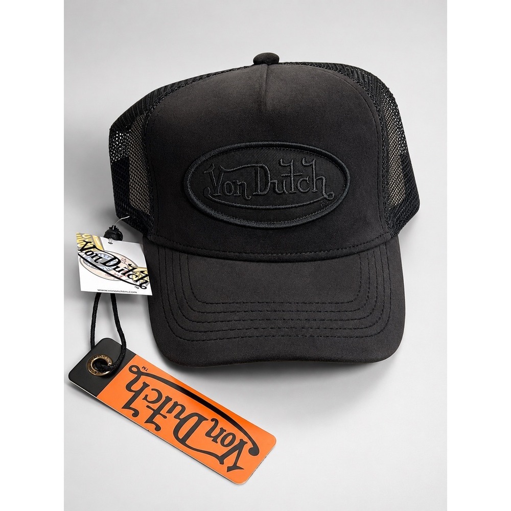 NEW Von Dutch Triple BLACK Velvet Patch Mesh Trucker SnapBack hat Cap Unisex Y2K